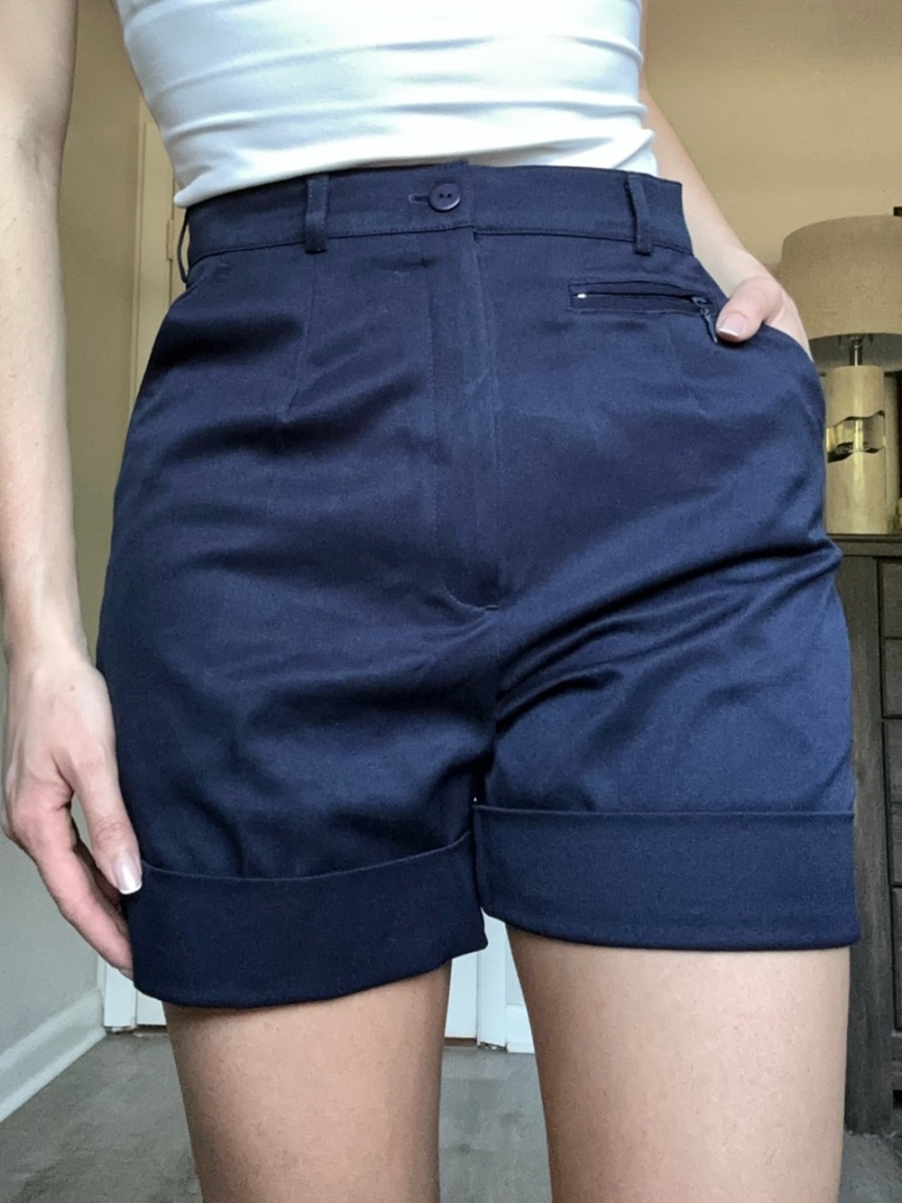 Vintage Tail Navy High-Rise Cuffed Women's Shorts
